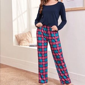 Tartan front tie pants PJ set